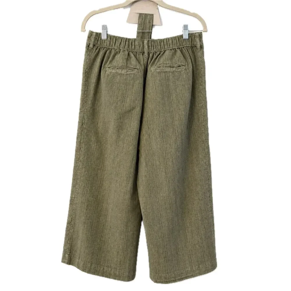 Anthropologie Olive Green Linen Blend Tie Waist Wide Leg Crop Pants Small ✨ 🫒🌿 - Picture 3 of 16